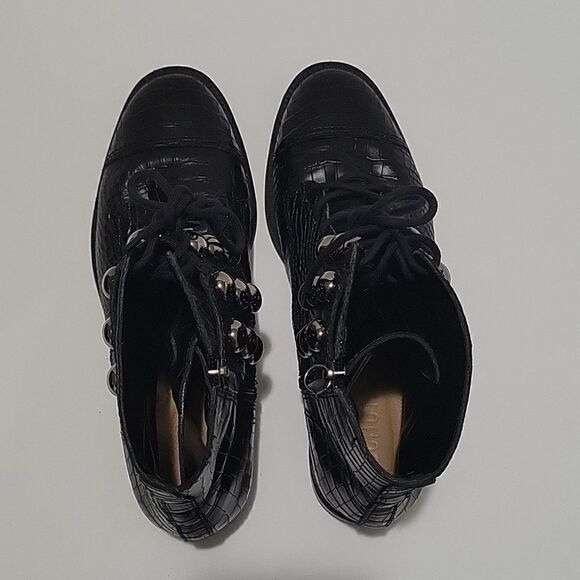 Schutz Croc Embossed Studded Lace Up Boots - Picture 4 of 16